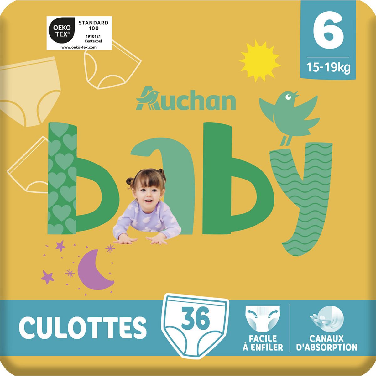 AUCHAN BABY Culotte pour bébé taille 6 (15-19kg) 36 pièces