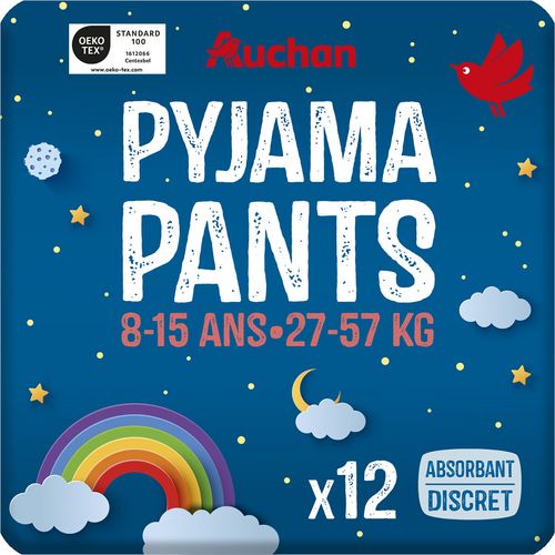 AUCHAN Culottes nuit pyjama pants 8-15 ans (27-57kg) 12 pièces pas cher 