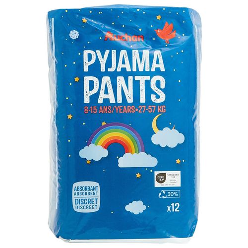 AUCHAN Culottes nuit pyjama pants 8-15 ans (27-57kg) 12 pièces pas cher 