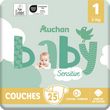 AUCHAN BABY Sensitive Couches taille 1 (2-5kg) 25 couches