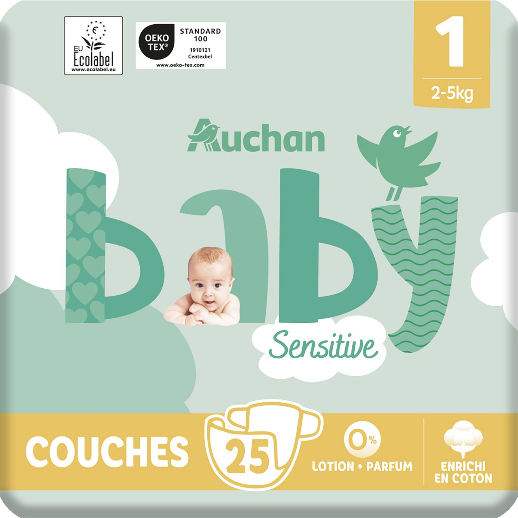 AUCHAN BABY Confort + couches taille 1 (2-5 kg) 22 couches pas cher 