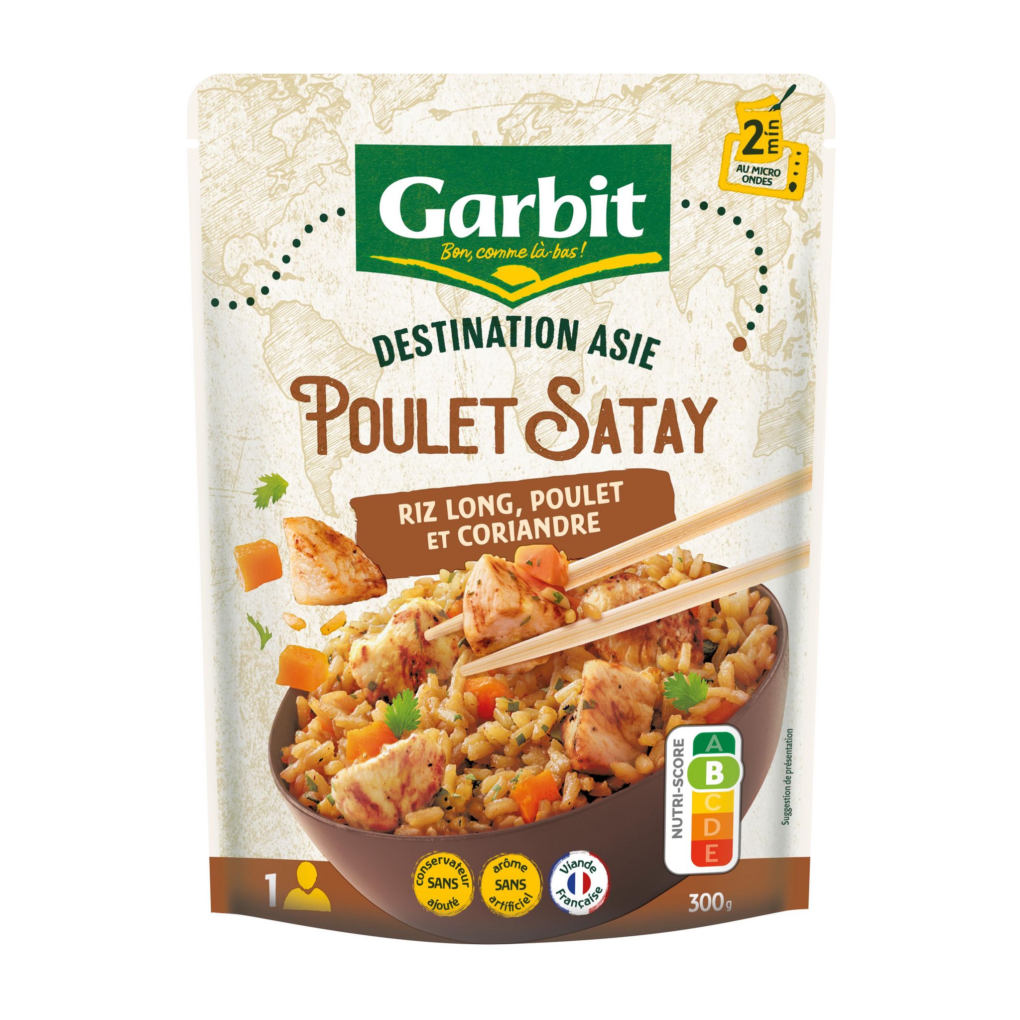 GARBIT Poulet satay et riz Destination Asie sachet express 1 personne 300g  pas cher 