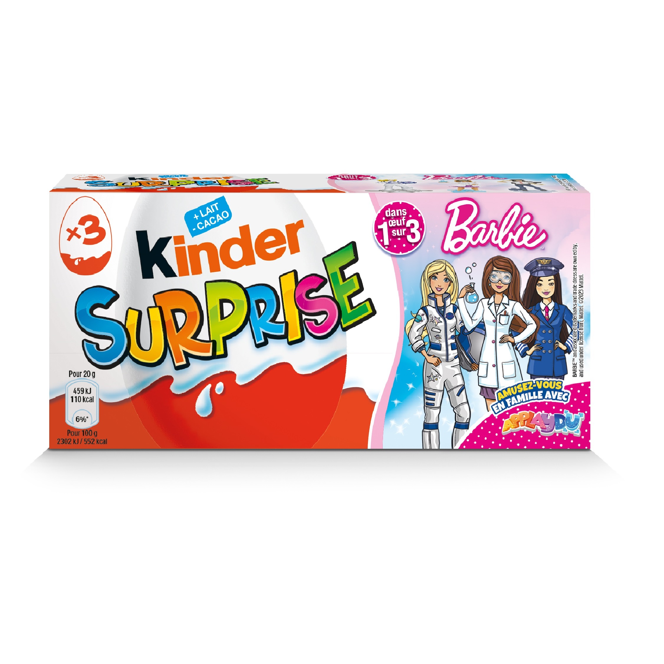 KINDER Surprise œufs enrobés de chocolat Barbie 3 pièces 60g pas