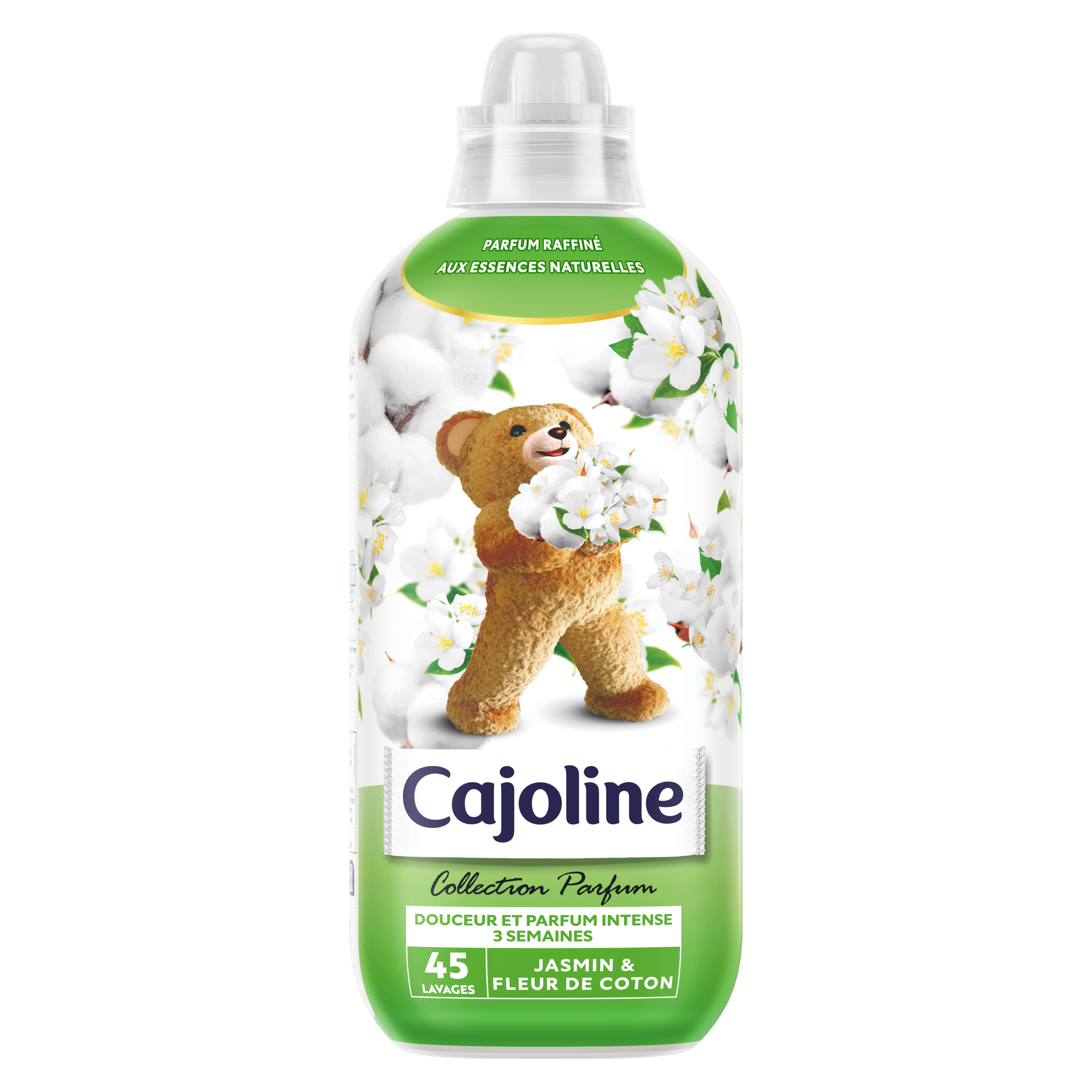 CAJOLINE Assouplissant jasmin fleur de coton 45 lavages 1,125l pas cher 