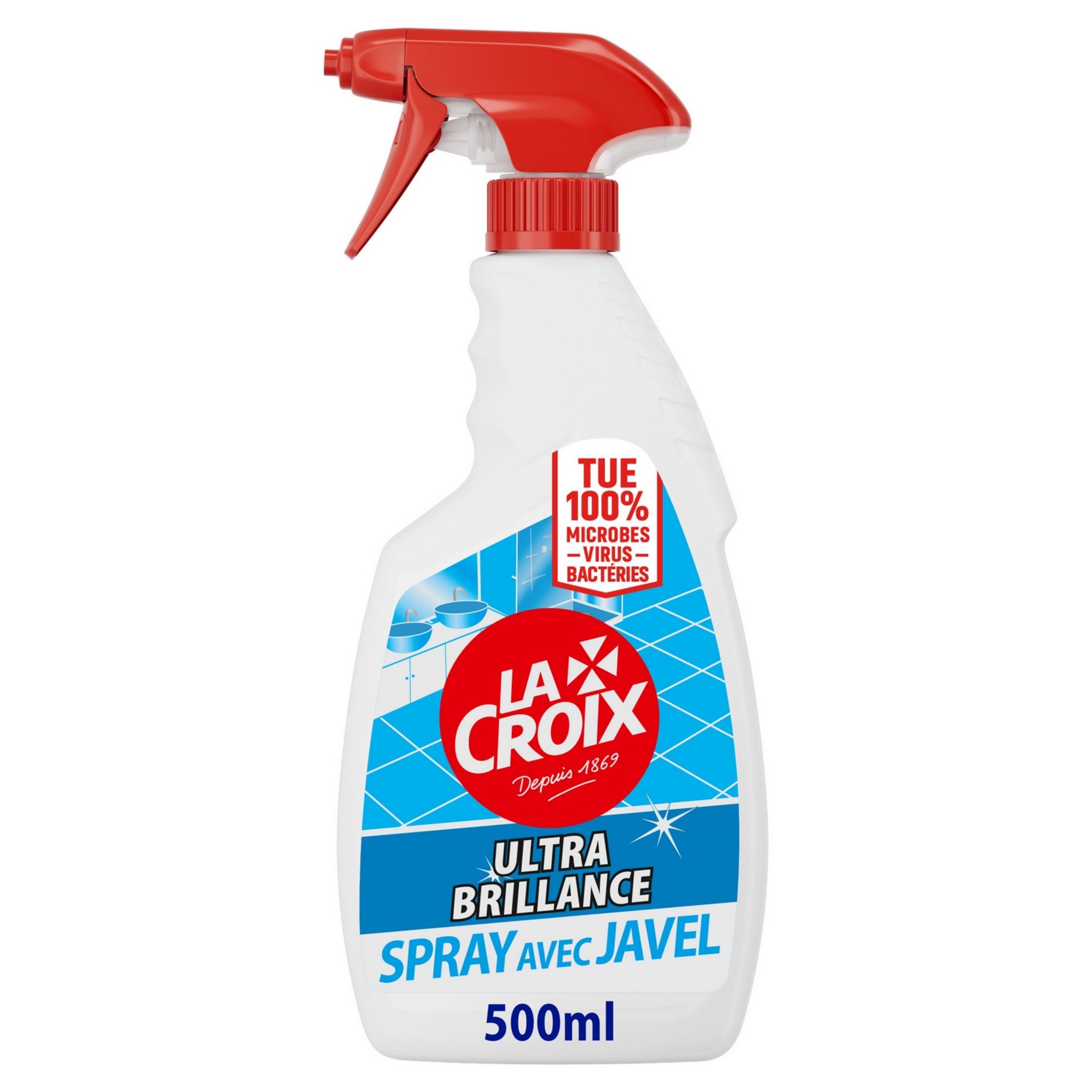 La Croix - Spray Désinfectant Javel pour la Salle de Bain - Ultra-Brillance  - Application Pratique - Nettoie, Désinfecte, Désodorise - Flacon Spray 500  ml - Lot de 4 : : Epicerie