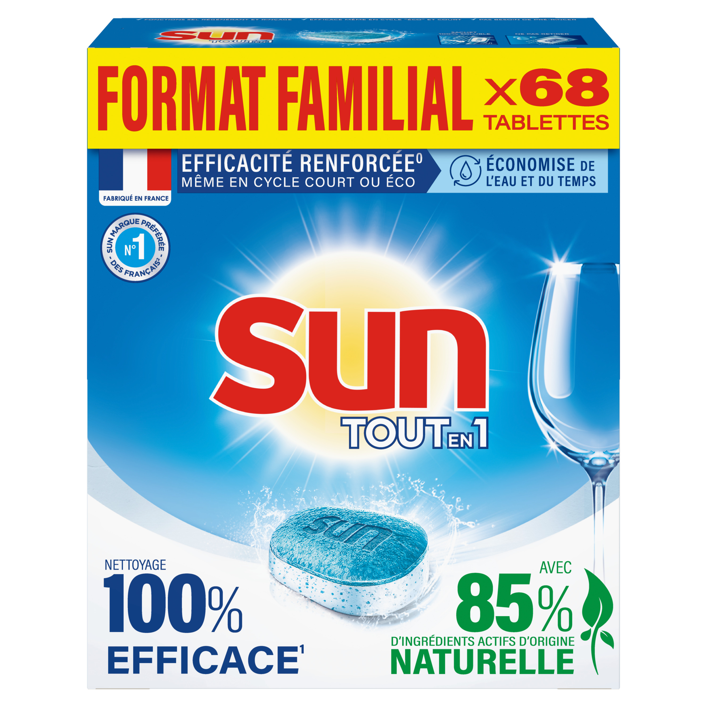 SUN Tout en 1 lave vaisselle 68 tablettes pas cher 