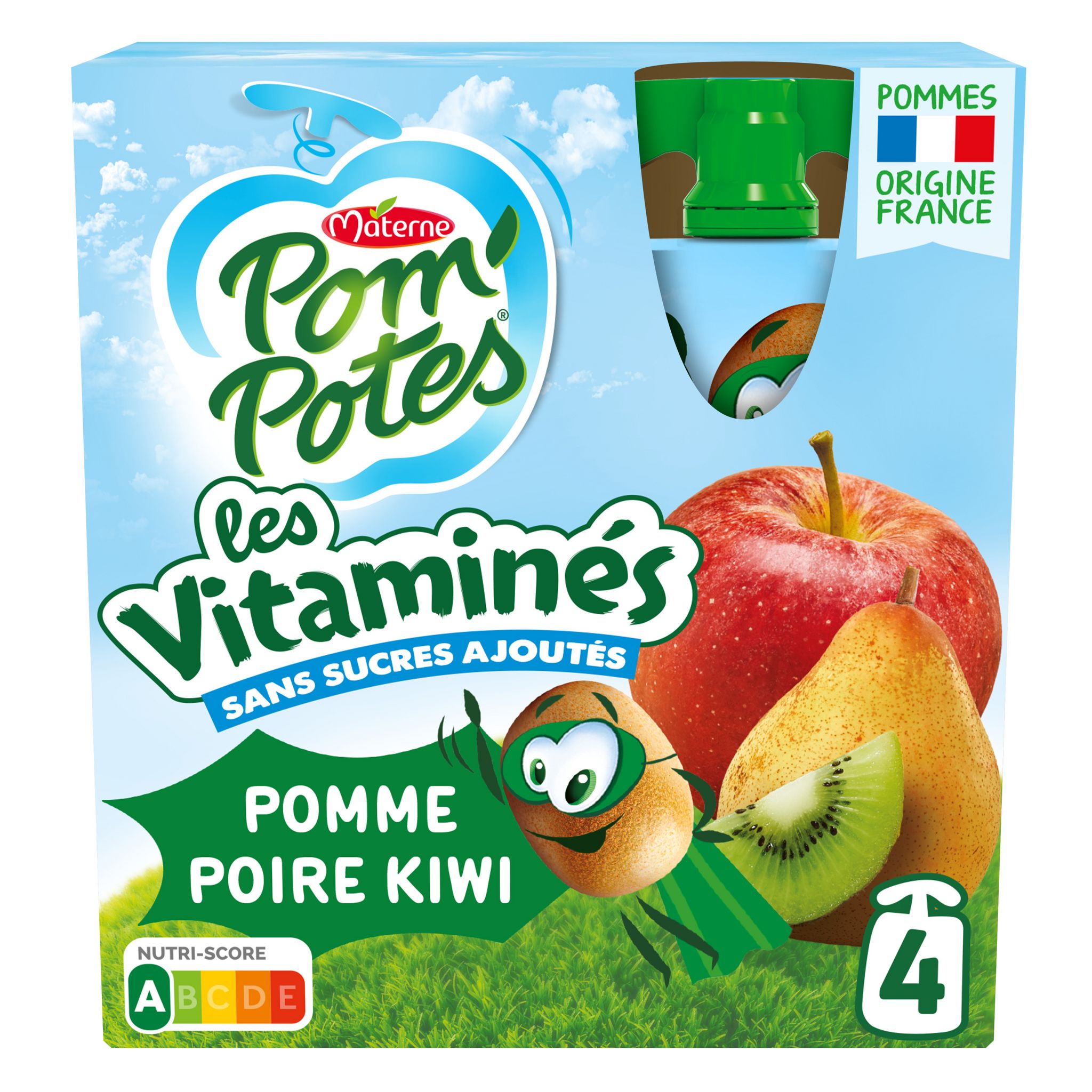 Ssa Materne Compotes en gourde pomme poire kiwi céréales & graines 