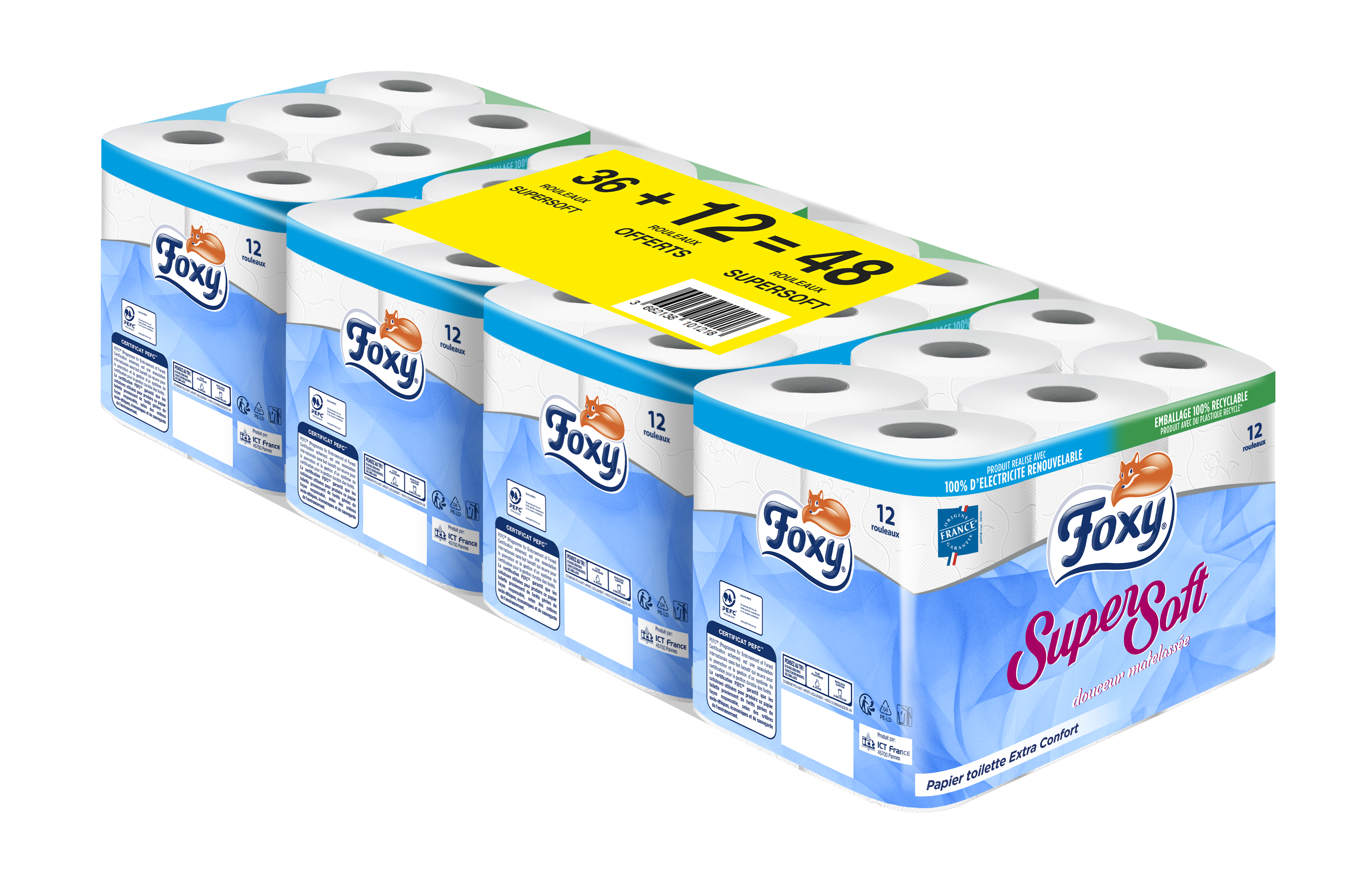 Promo Foxy Papier Toilette Soie 48+24 Rouleaux Offerts chez Auchan