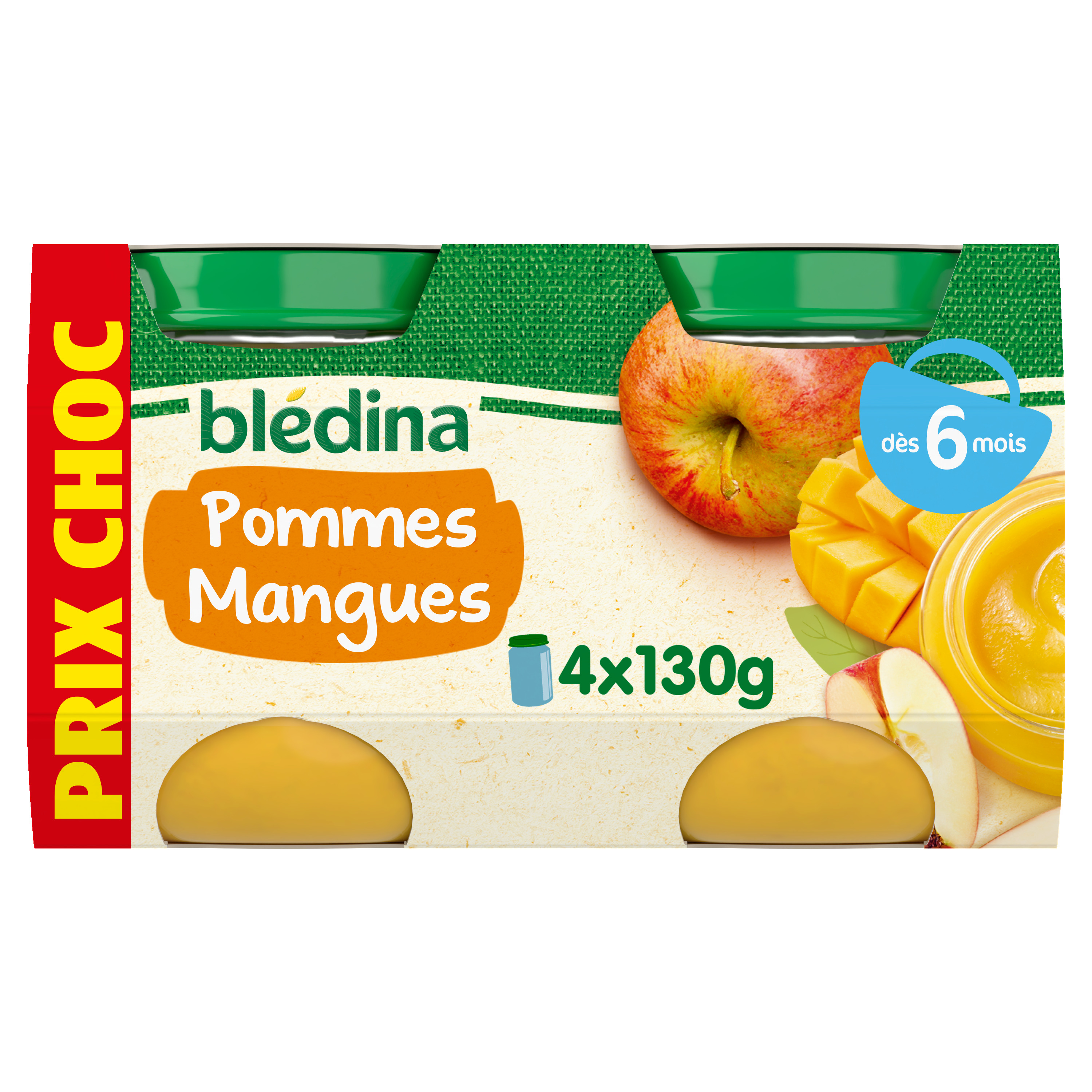 AUCHAN BABY BIO Petit pot dessert pomme mangue dès 4 mois 4x100g