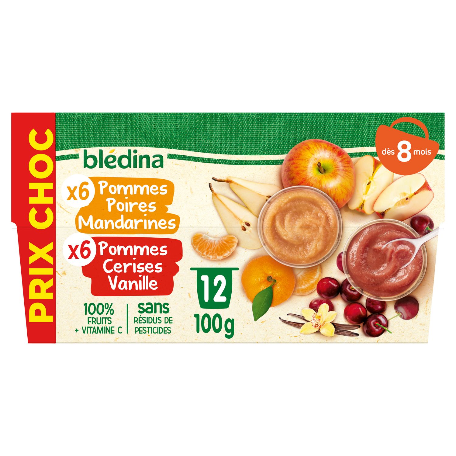 BLEDINA - COMPOTE BEBE POMME ABRICOT DES 4 MOIS 4 Pots de 130g - Goûters et  Desserts/Goûters et Desserts dès 4 mois 