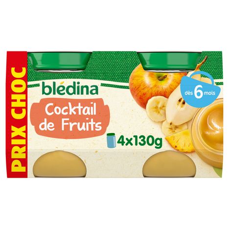 BLEDINA Petit pot dessert cocktail de fruits dès 6 mois 4x130g pas