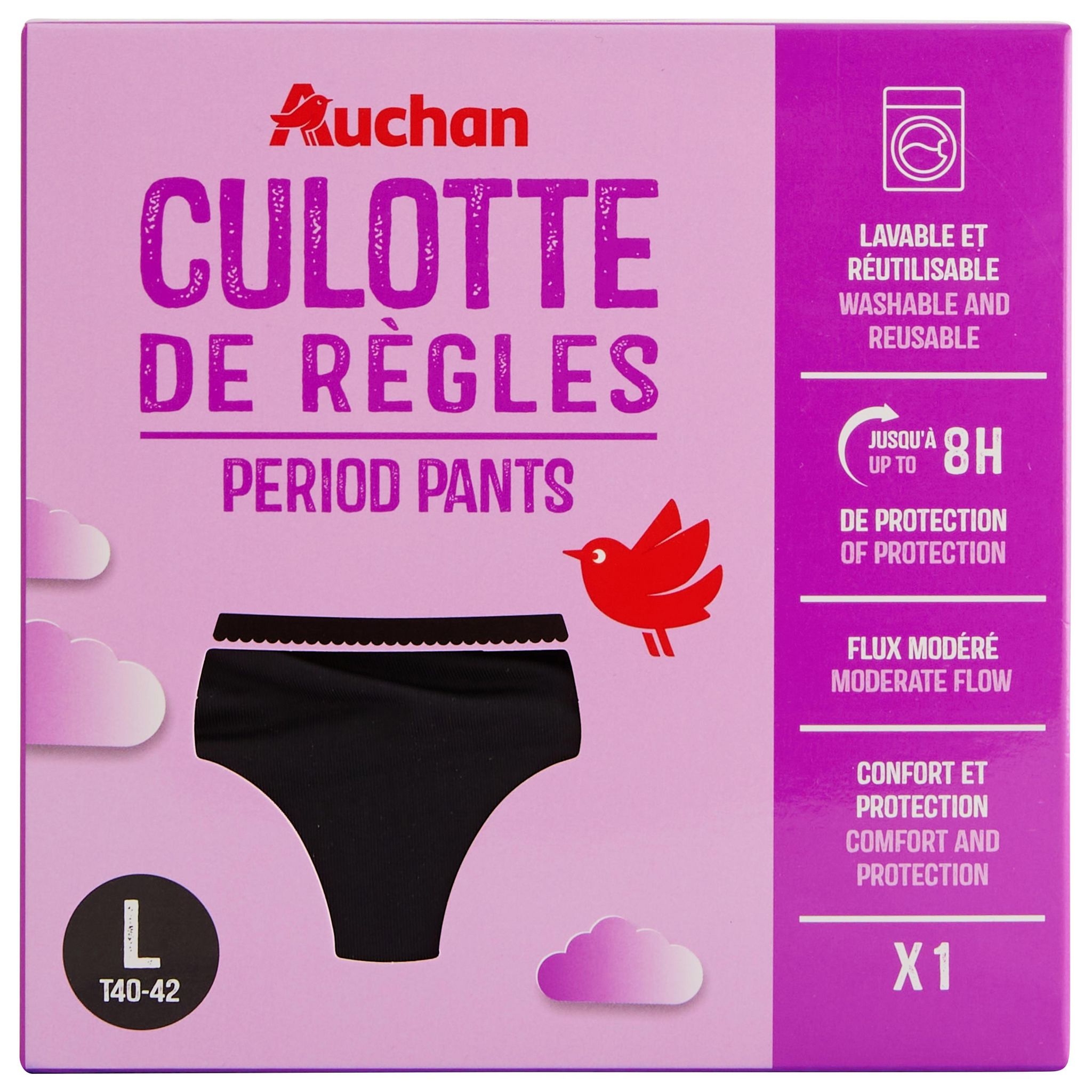 AUCHAN Culotte de regles lavable et reutilisable flux modere taille L 40 42 1 culotte pas cher Auchan