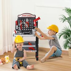 Etabli et outils pour enfant - jeu d'imitation bricolage - nombreux accessoires plus de 50 pièces & outils variés - PP noir gris rouge