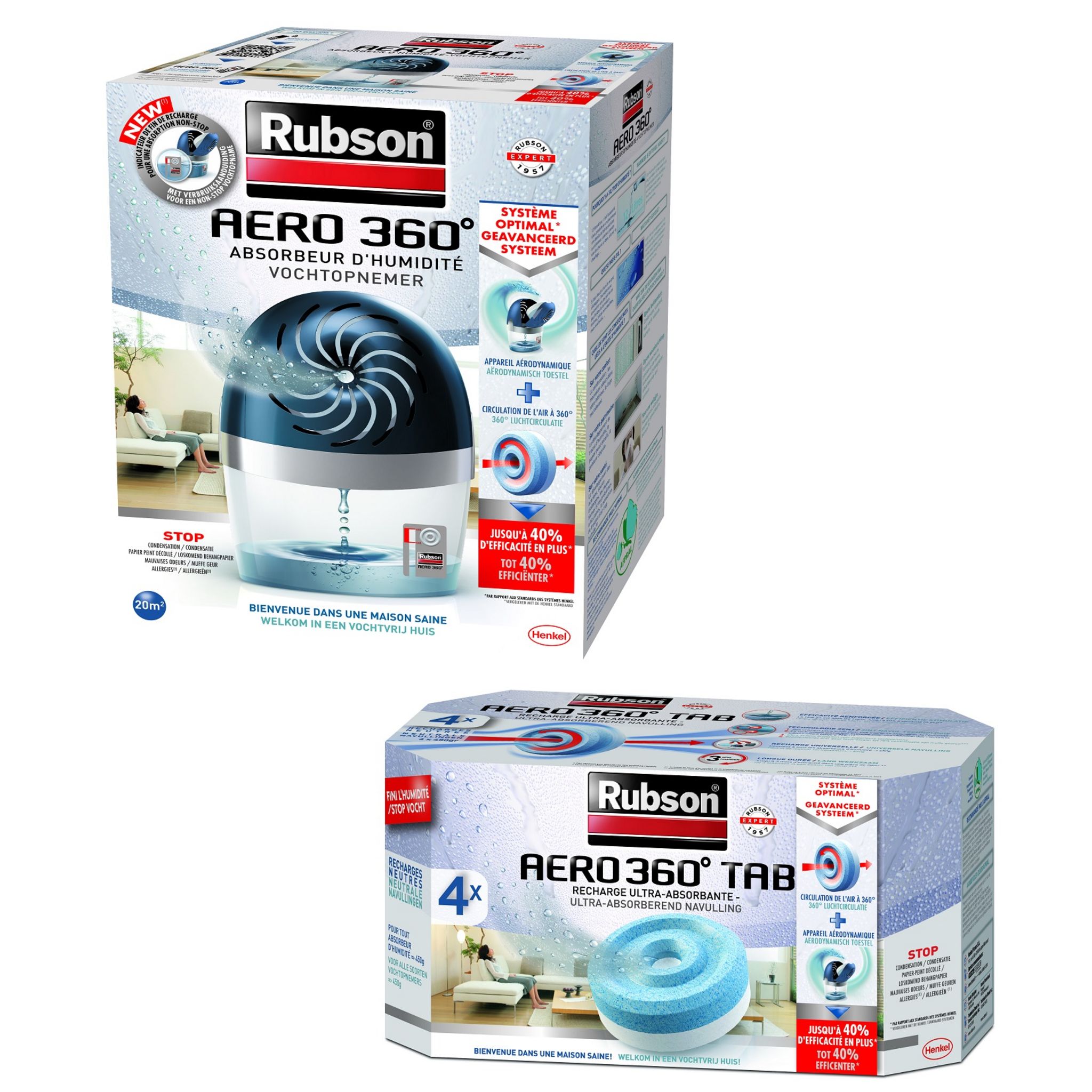 RUBSON Absorbeur d'humidité AERO 360 20m² + 4 recharges AERO 360