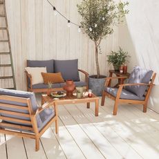 Salon de jardin en bois 4 places - Ushuaïa - Canapé, fauteuils et table basse en acacia, design (Gris)