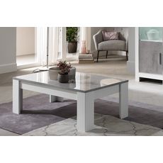 Table basse de salon moderne laqué brillant bicolore L126cm MILANO (Blanc/Gris béton marbré)
