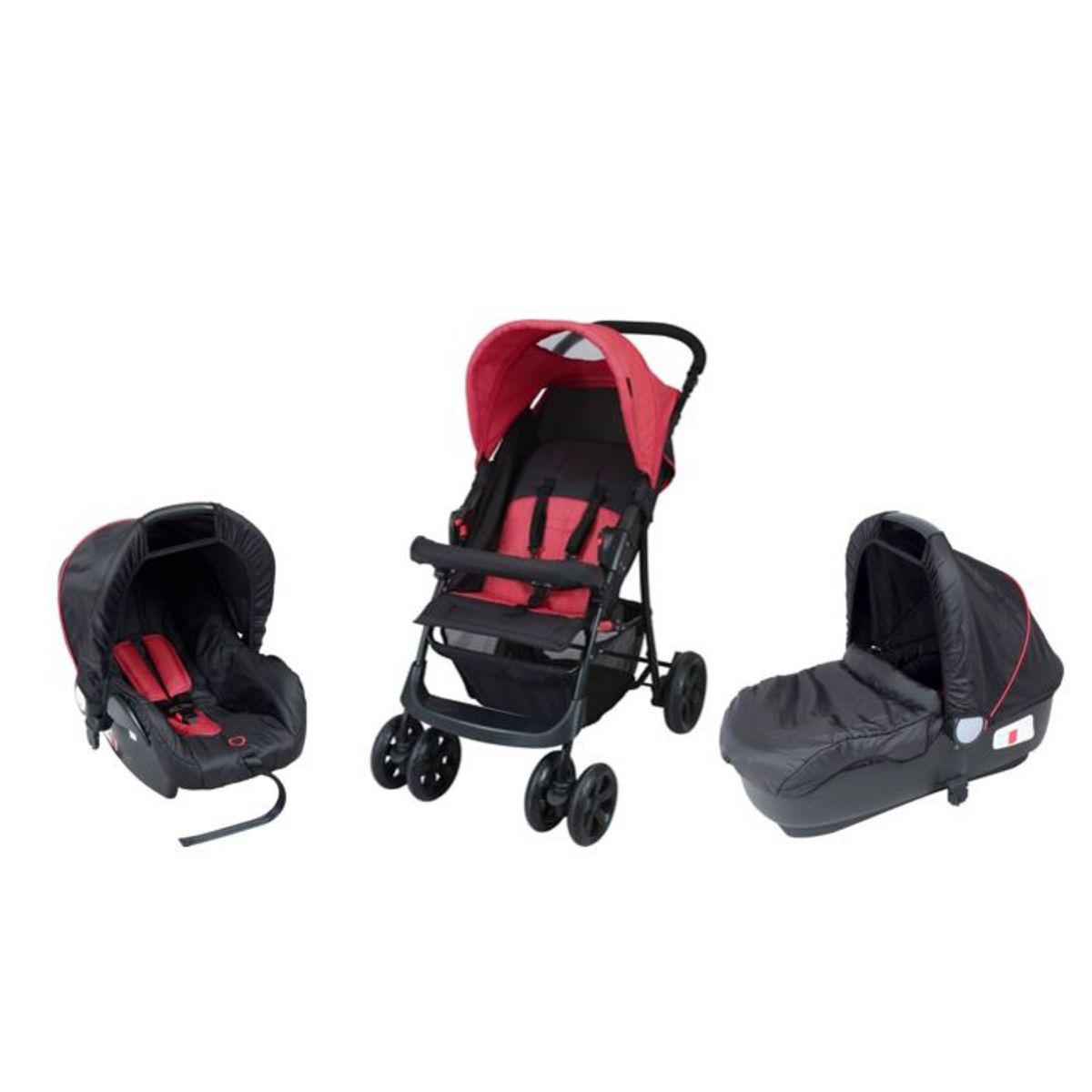 BAMBISOL Poussette combinee trio 4 roues noire et rouge pas cher Auchan