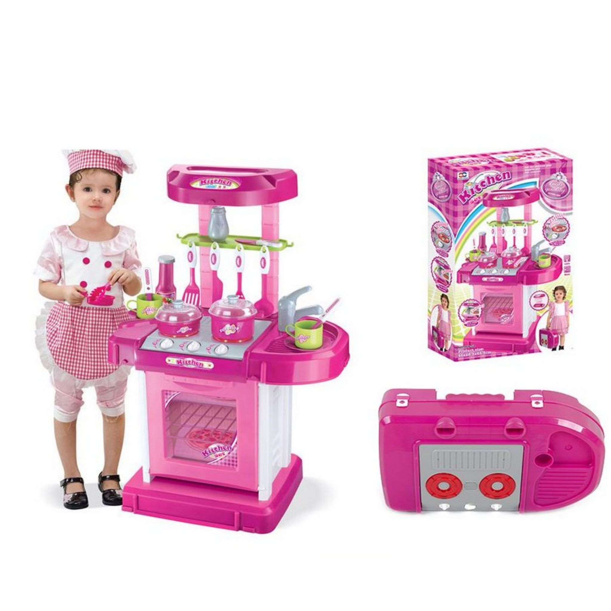 Costway jouet cuisine dinette enfant aliment jeux cuisine pour enfant, avec  robinet son analogique, éclairage,évier amovible - Conforama