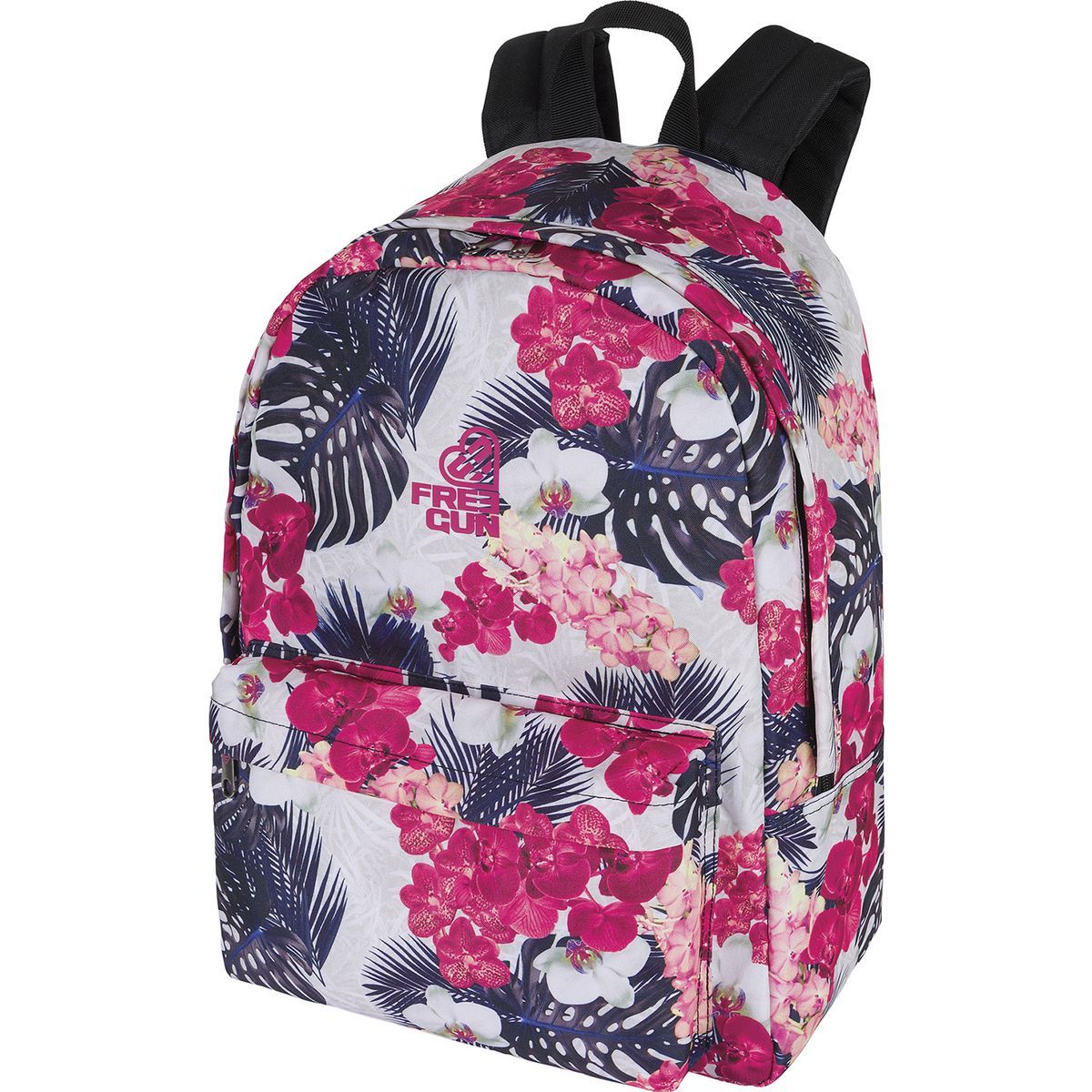 FREEGUN Sac a dos 1 compartiment gris et rose motifs fleurs pas cher Auchan