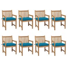 Chaises de jardin 8 pcs avec coussins bleu clair Teck solide
