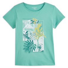 IN EXTENSO T-shirt manches courtes vert imprimé tropical femme (Vert)