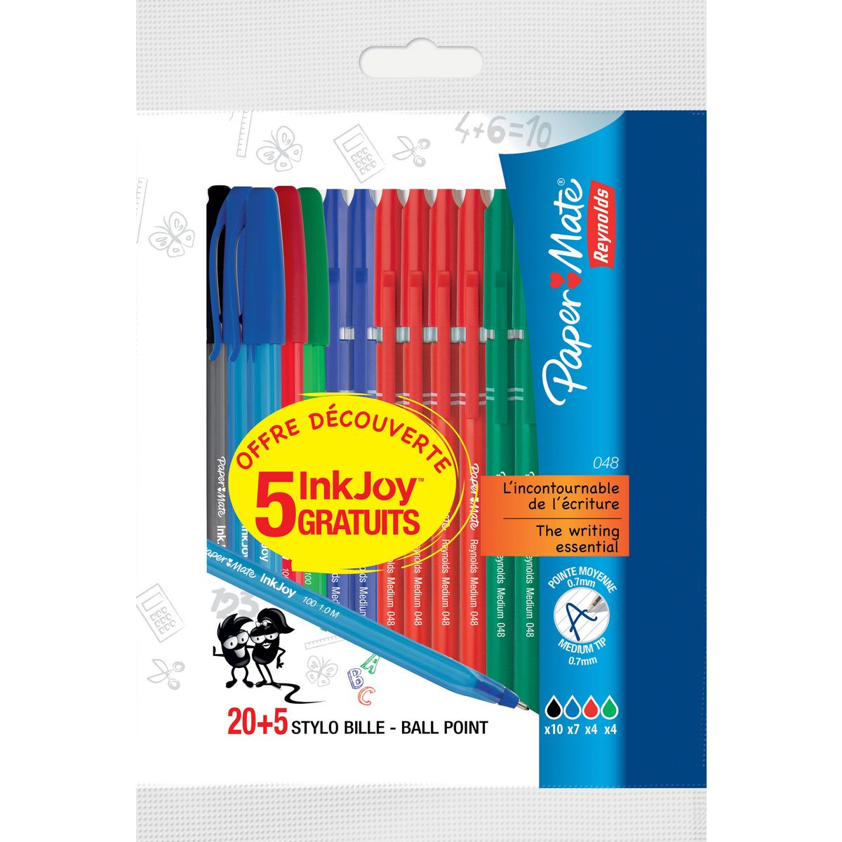 REYNOLDS Lot de 20 stylos bille 048 + 5 stylos bille InkJoy pointe moyenne  pas cher 