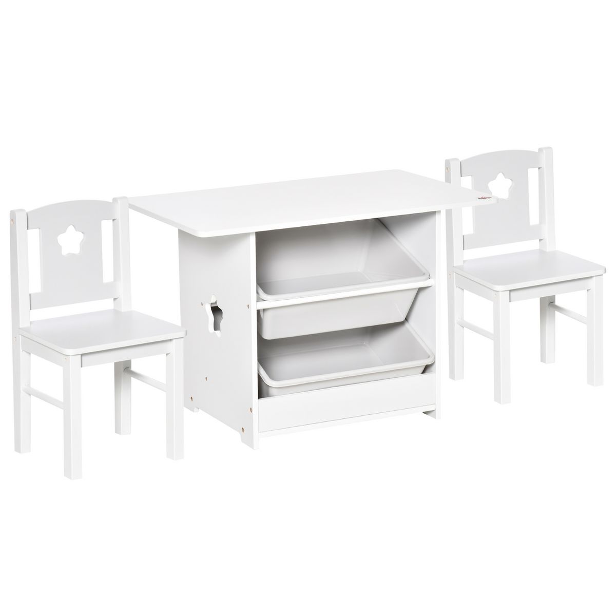 HOMCOM HOMCOM Ensemble table et chaises enfant - set de 3 pièces + 2 bacs amovibles - table étagère pour jouets 2 en 1 - MDF PP blanc gris