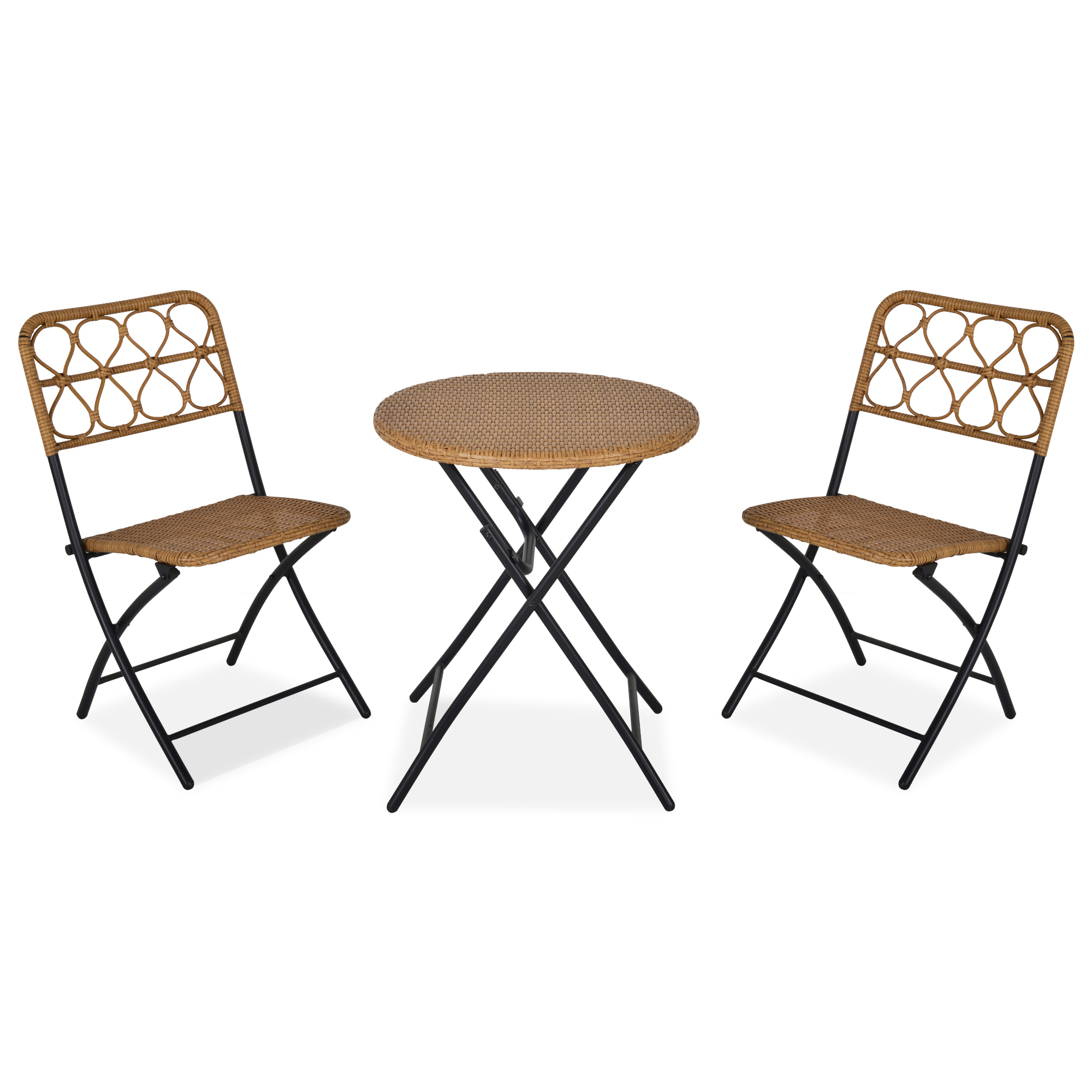 Ensemble salon de jardin 6 personnes grande table rectangulaire pliable + 6 chaises  pliantes métal résine tressée PS chocolat