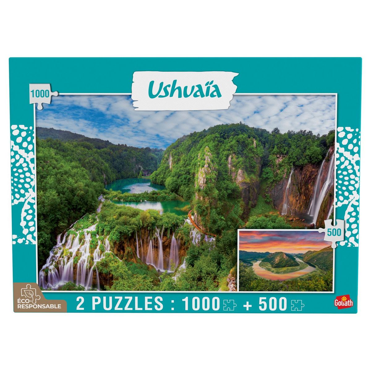 GOLIATH Puzzles 1000 et 500 pièces Collection Ushuaia Chûtes de Plitvice (Croatie) et Lac Skadar (Monténégro)