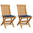 Chaises de jardin avec coussins bleu royal 2 pcs Bois de teck