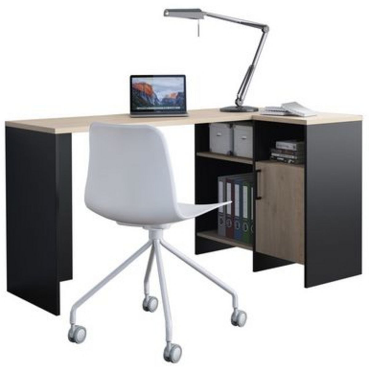 Bureau droit moderne avec étagère 140 cm SANTA pas cher 