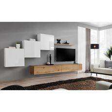 Meuble TV Mural Design  Switch X  330cm Blanc & Naturel