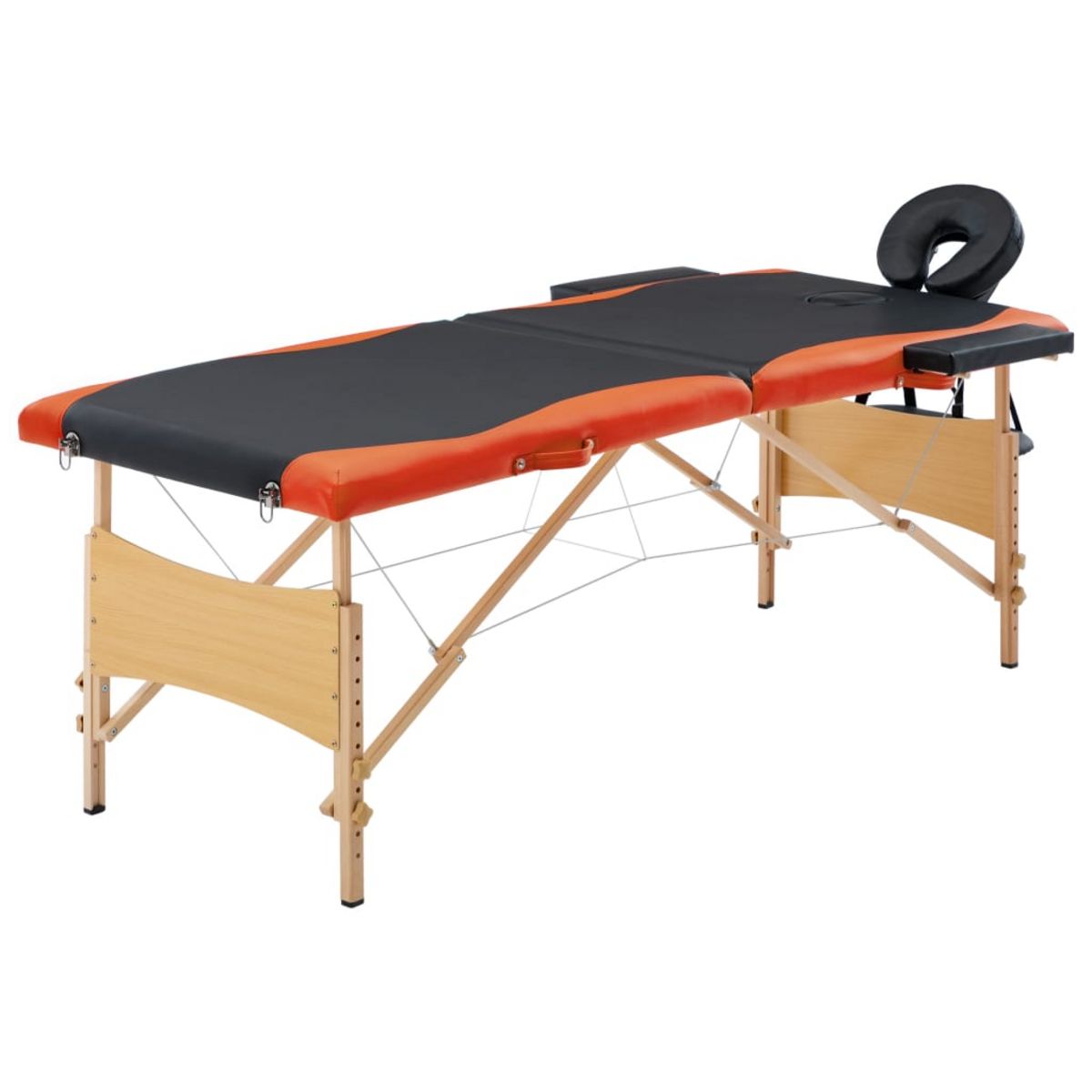 VIDAXL Table de massage pliable 2 zones Bois Noir et orange