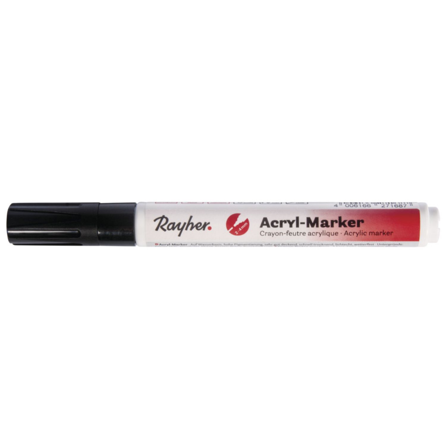 Rayher Crayon - feutre acrylique, noir, Pointe ronde 2 - 4mm, avec