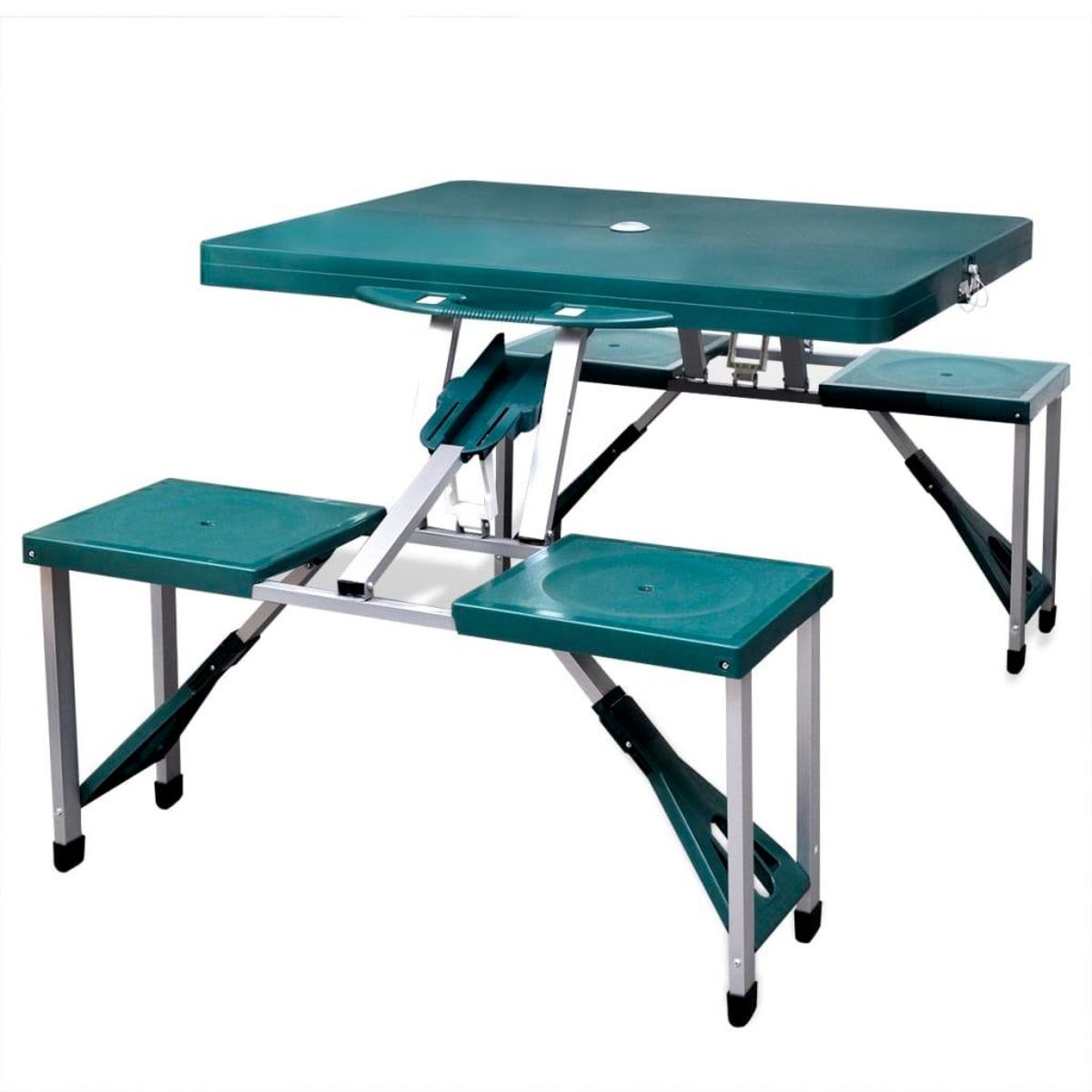 VIDAXL Table de pique-nique verte pliante a 4 sieges legere en aluminium