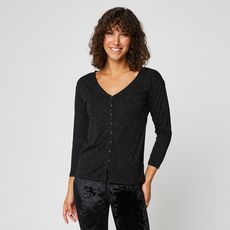 IN EXTENSO T-shirt manches longues col v à paillettes noir femme (Noir )
