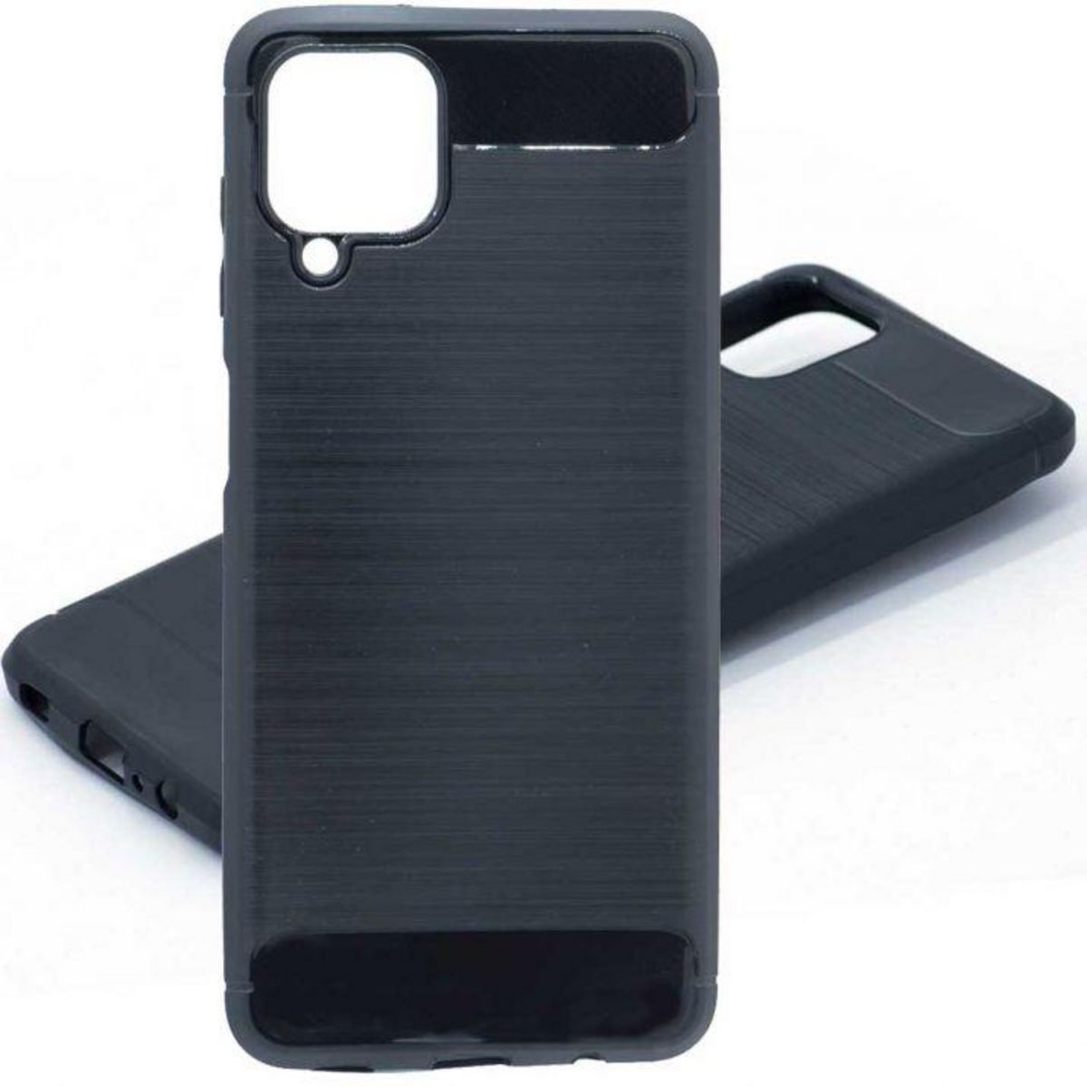 Soft Black Amahousse Case for Samsung Galaxy A12 with Brushed Carbon Finish