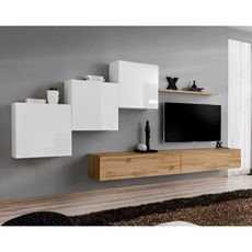 Meuble TV Mural Design  Switch X  330cm Blanc & Naturel