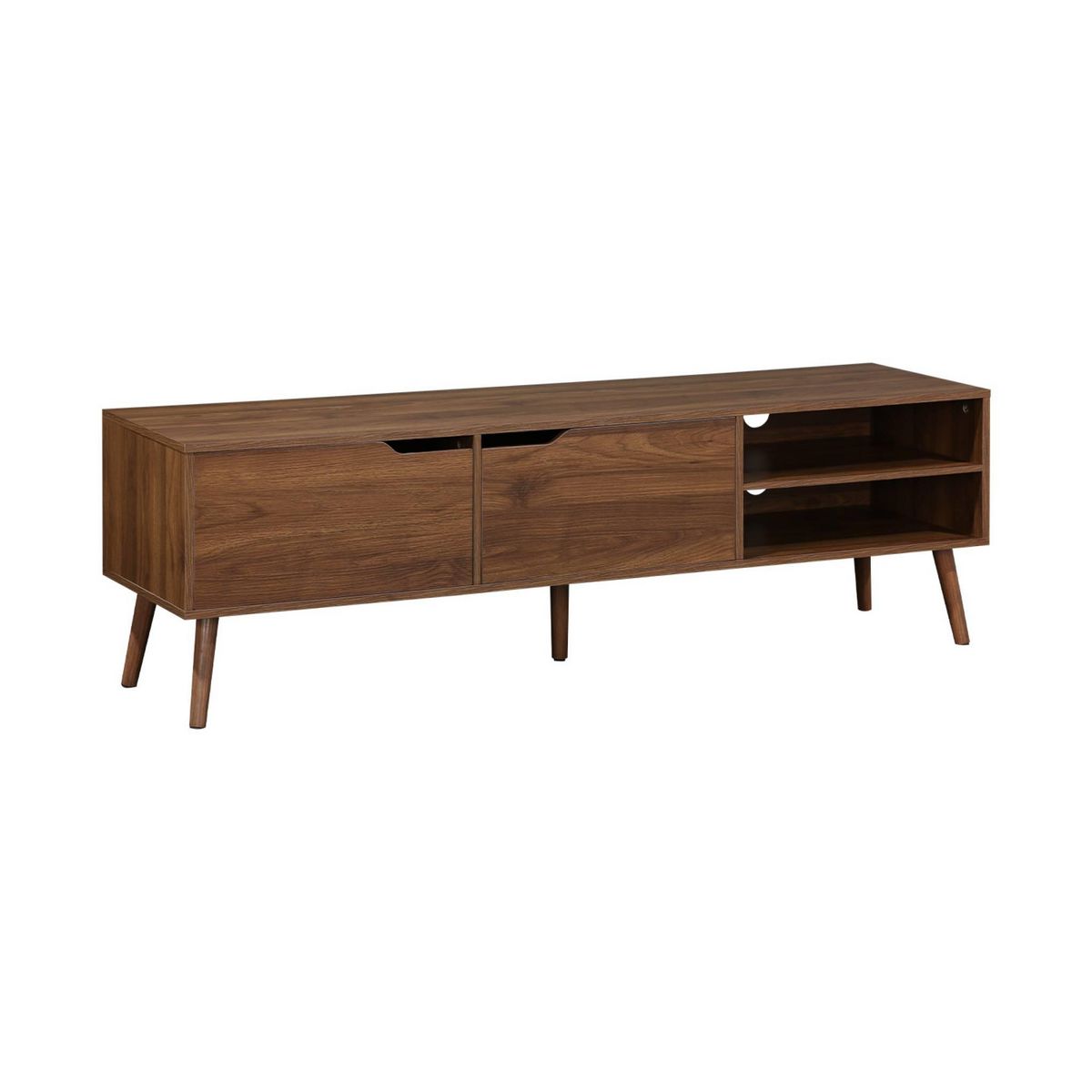 Meuble TV décor bois de noyer. 2 portes. 1 étagère. 160cm pas cher
