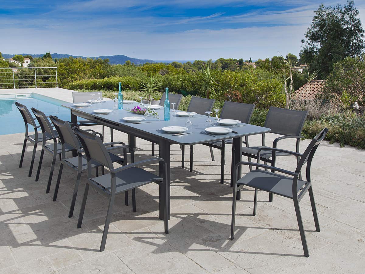 Jardiline Table de jardin Milos extensible en aluminium pour 10/12  personnes pas cher 