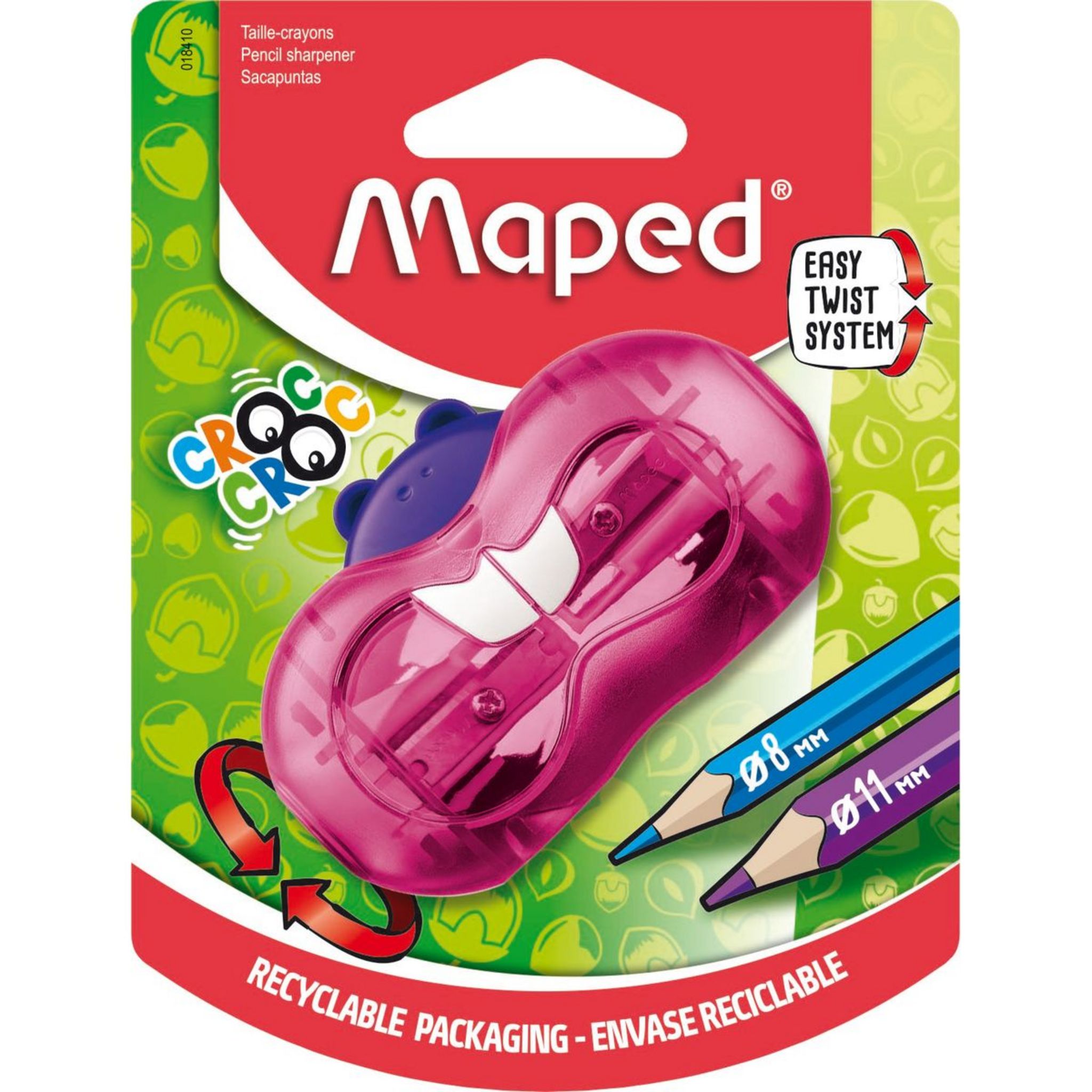 MAPED Taille-crayon 2 trous avec réservoir Croc Croc rose pas cher 