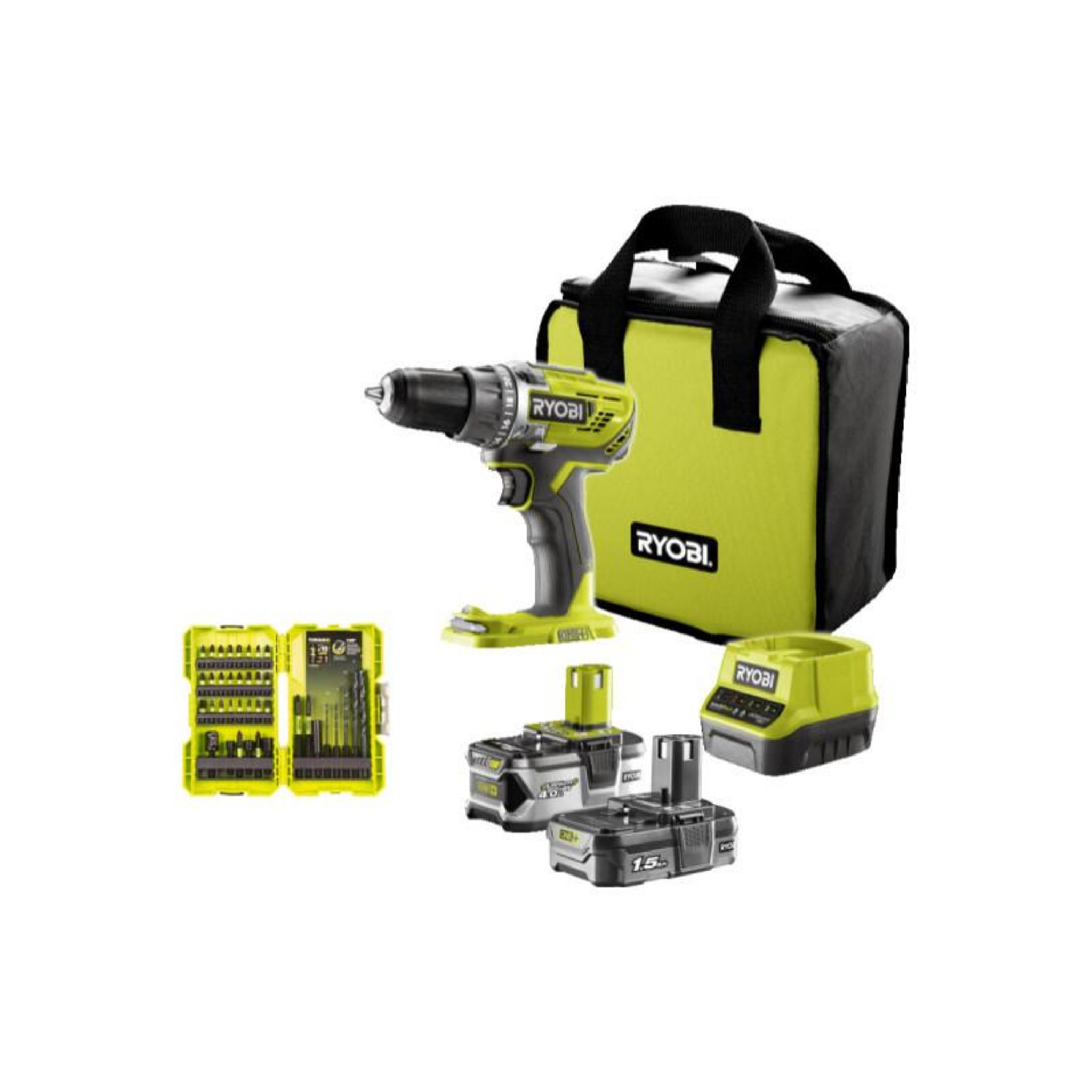 RYOBI Kit perceuse-visseuse sans fil 18V ONE+ Lithium-Ion avec batterie 1,5  Ah et chargeur