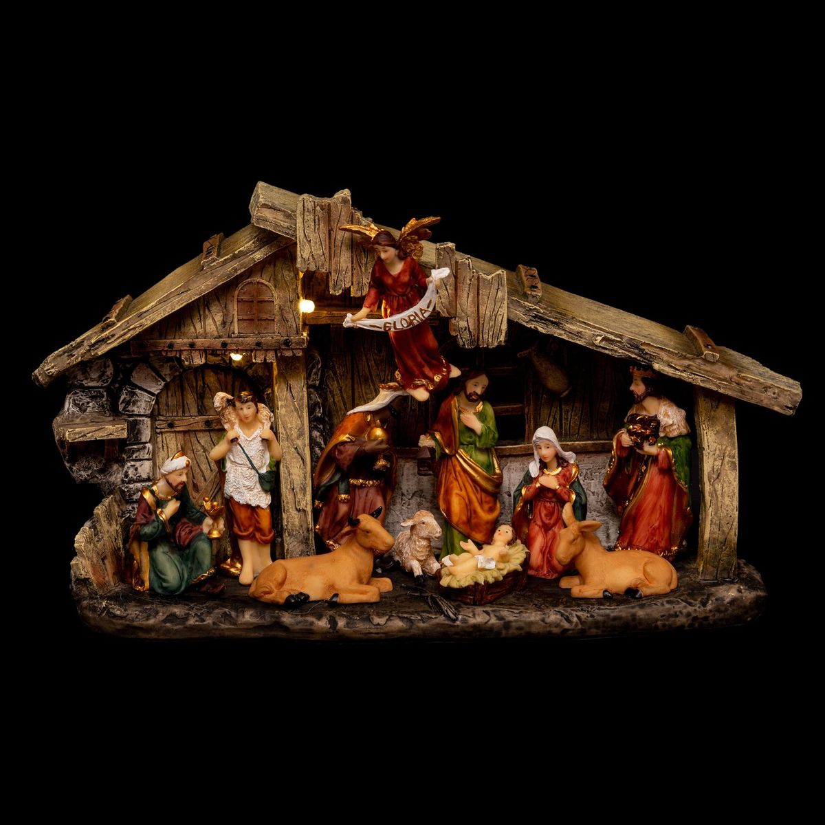 Crèche de Noël lumineuse en polyrésine avec 11 santons pas cher - Auchan.fr