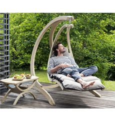 Chaise Longue Swing Gris + Support en bois traité