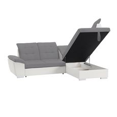 Canapé d'angle droit  convertible avec coffre et repose tête réglable en tissu gris + pu blanc RECITAL (Gris / Blanc)