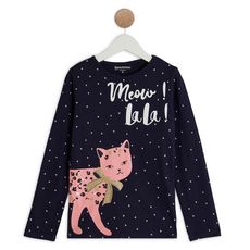 IN EXTENSO T-shirt manches longues chat fille (Bleu marine)