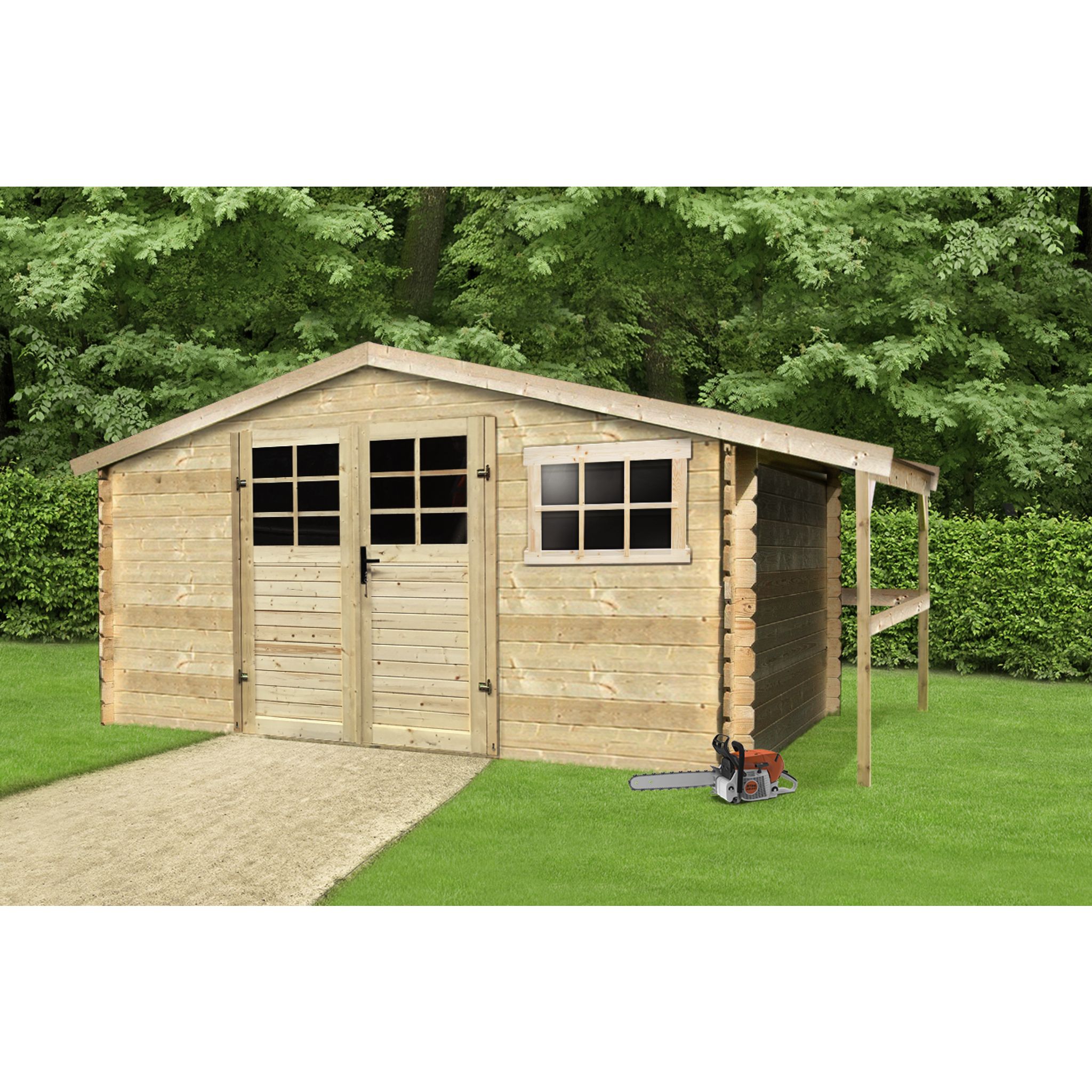 SOLID Abri de jardin bois - Avec abri-bûche de 50cm - 10m² pas cher 