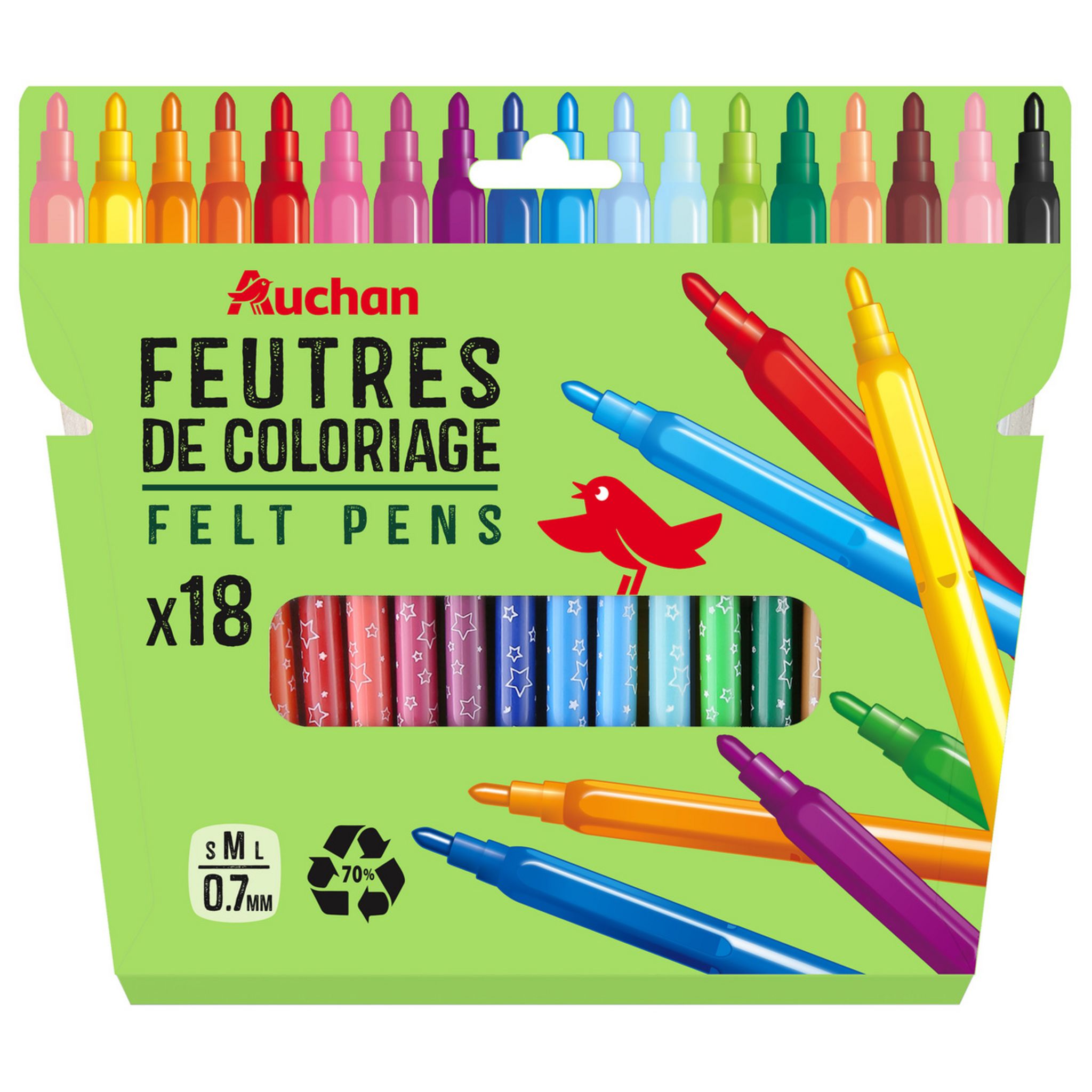 AUCHAN Etui de 50 feutres de coloriage pas cher 