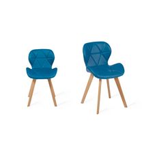 Lot de 2 chaises assise PU pieds bois massif NICKY (Bleu)