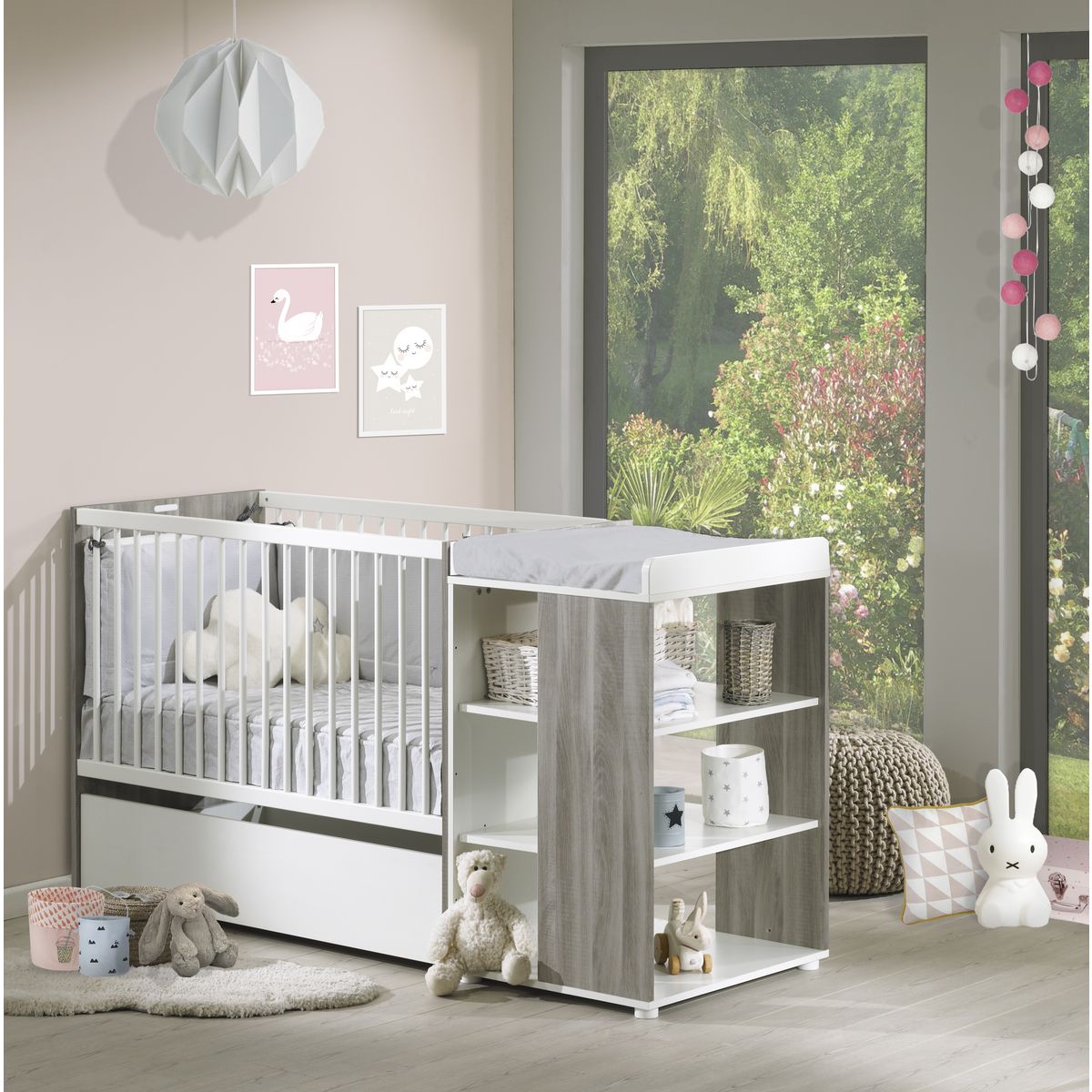 BABY PRICE Ensemble Lit bébé combiné 60 x 120 cm évolutif en 90 x190 cm FLO  + tiroir LINOU pas cher 